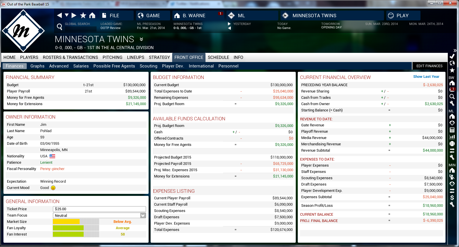 OOTP15 Player Finances
