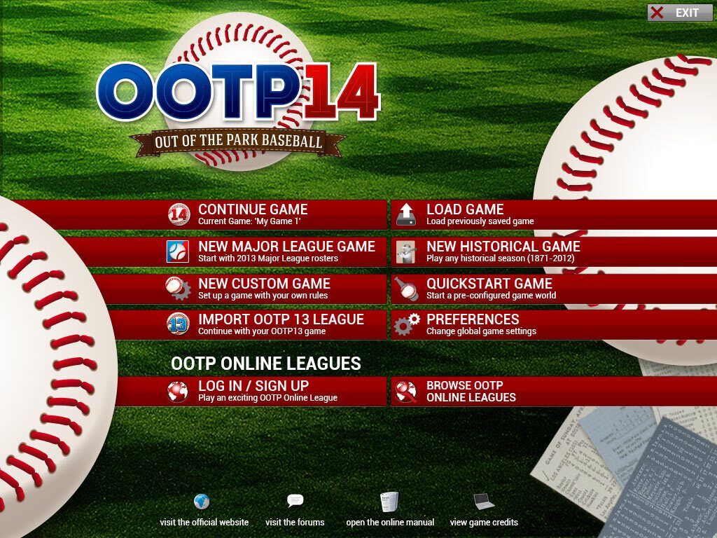 Out of the Park Baseball 2014 Entry Screen