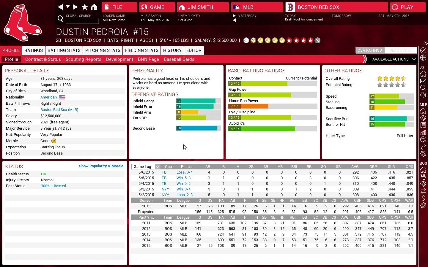 SLG 2014. Gap Power. OOTP Baseball Finances. Contracts statuses. Detail year